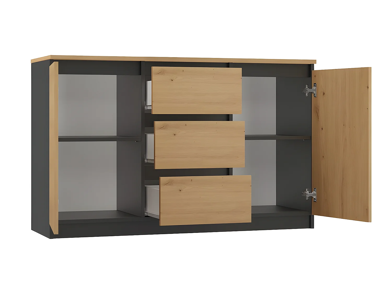 MILENA - Kommode, 2 Türen + 3 Schubladen - Maße: 75x120x40 - Aufbewahrungsmöbel - Anrichte