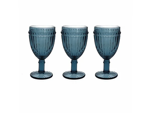 Set 3 calici blu 310 cc Dorico in vetro blu