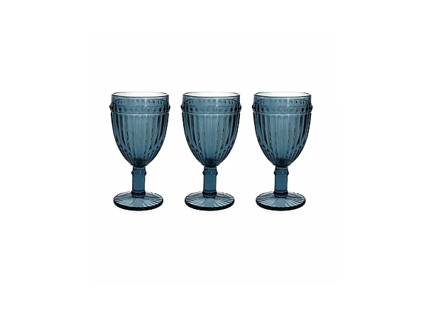 Juego de 3 copas azules 310 cc Dorico en cristal azul
