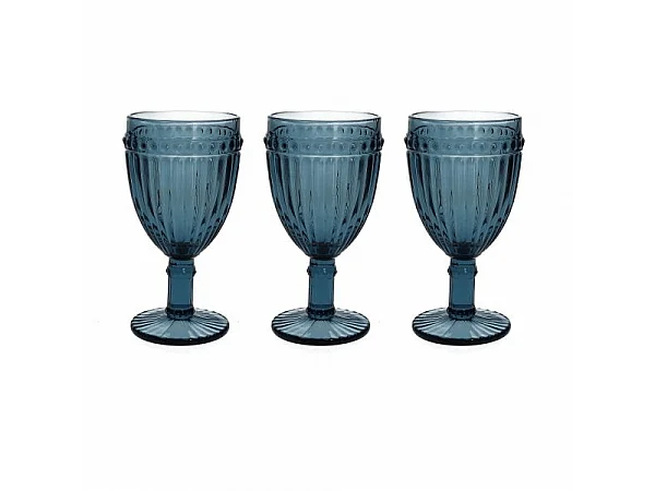 Juego de 3 copas azules 310 cc Dorico en cristal azul