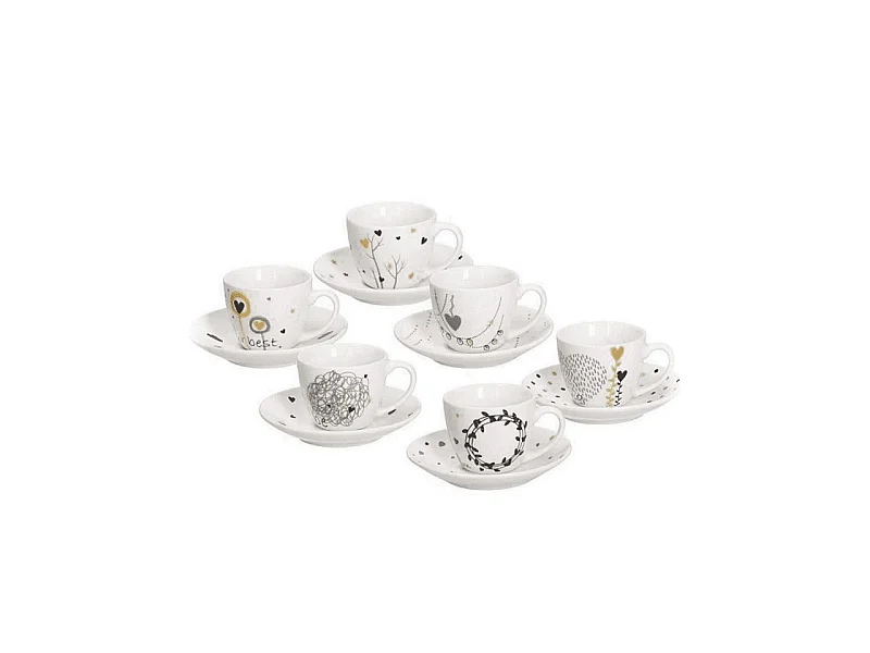 Taza de café con platillo Blanco IRIS GOLDY Juego de 6