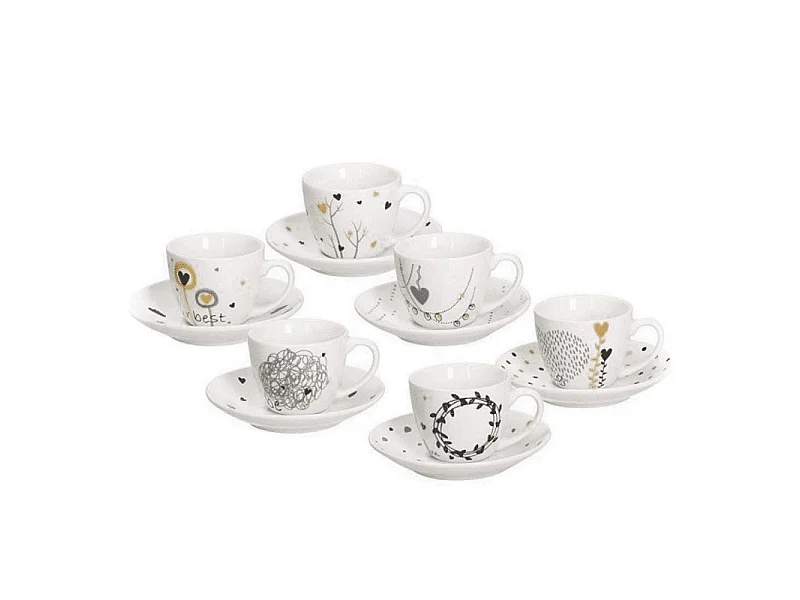 Taza de café con platillo Blanco IRIS GOLDY Juego de 6