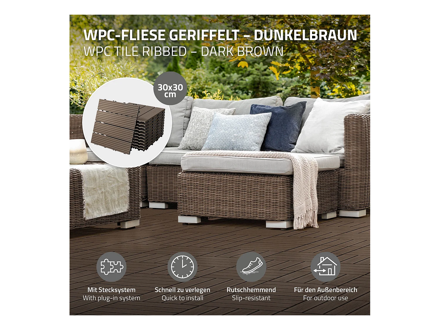 Baldosas de terraza 30x30cm 1 m² baldosas de jardín aspecto ECD Germany