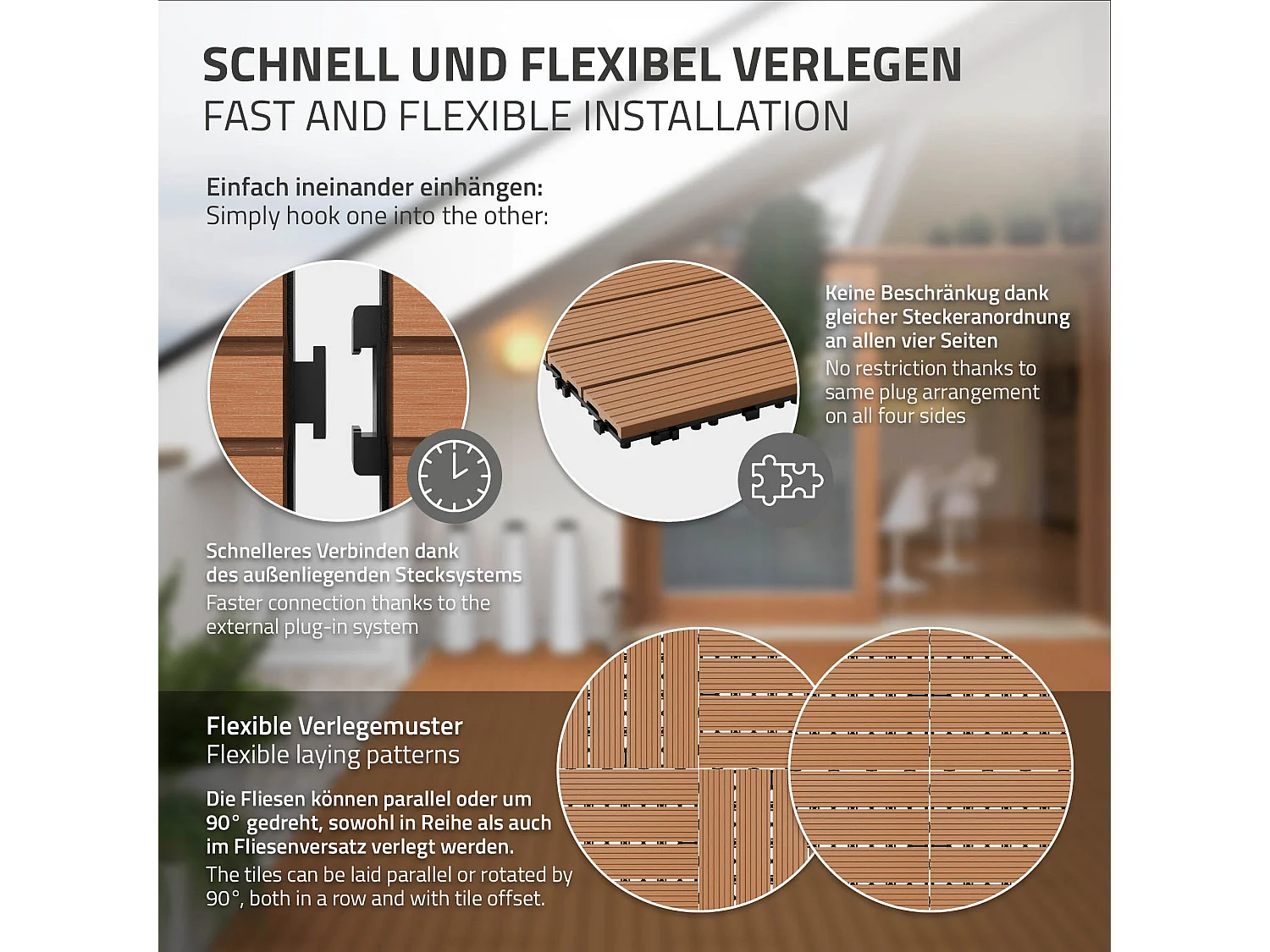 Carreaux de sol 60x30cm 1m² aspect de bois jardin piscine patio marron clair ECD Germany