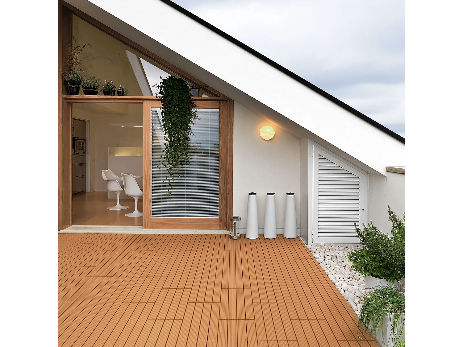Carreaux de sol 60x30cm 1m² aspect de bois jardin piscine patio marron clair ECD Germany