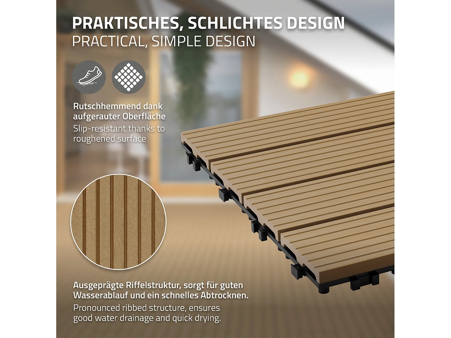 Carreaux WPC aspect bois 60x30cm 1 m² dalles de sol teck ECD Germany