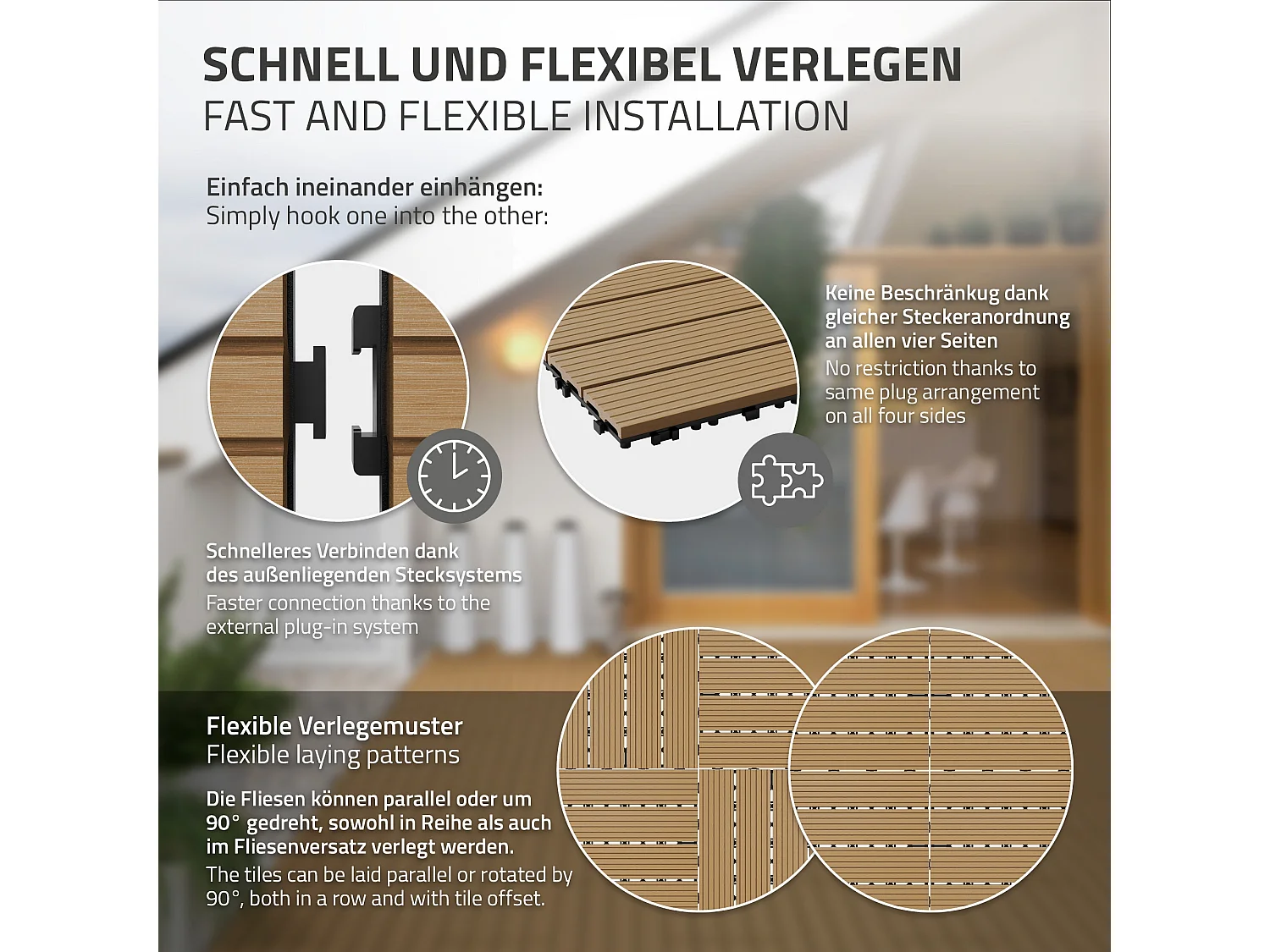 WPC baldosas aspecto madera 60x30cm 1 m² teka baldosas ECD Germany