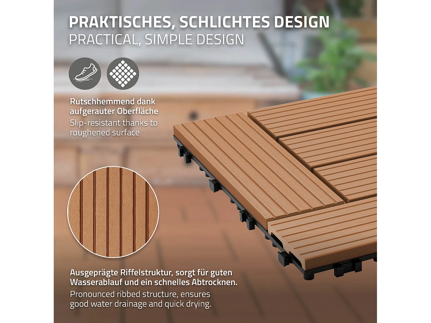 Pavimento in WPC 30x30cm 1 m² mosaico per giardino piscina ECD Germany