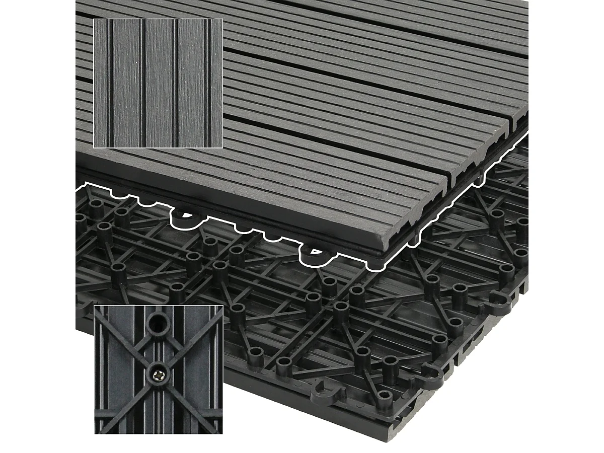 11x Carreaux de terrasse WPC 30x30cm carrelage revêtement de sol anthracite ECD Germany