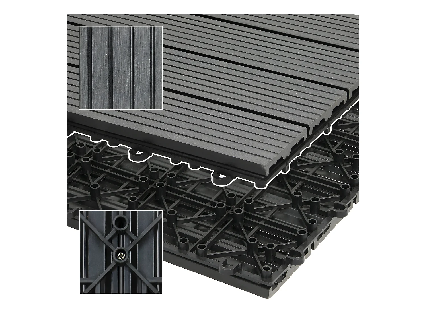 11x Baldosas para terraza WPC 30x30 cm 1 m² baldosas antracita ECD Germany