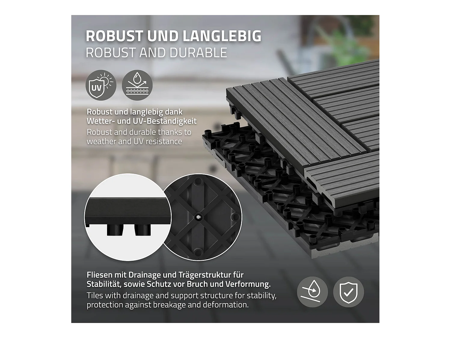 WPC baldosas 30x30cm 1 m² para jardín piscina patio ECD Germany