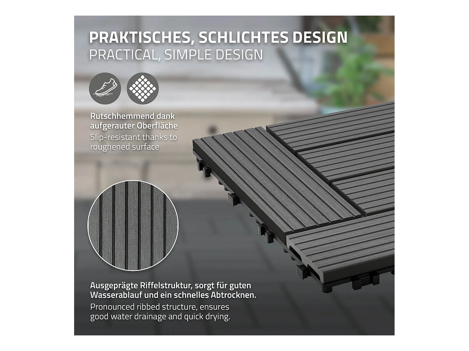 WPC baldosas 30x30cm 1 m² para jardín piscina patio ECD Germany