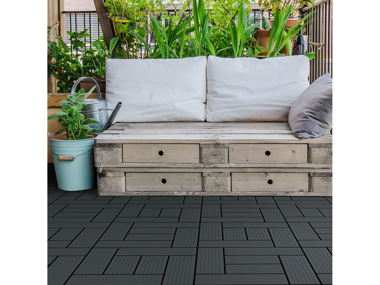 Carreaux de sol 30x30cm 1 m² pour jardin piscine patio mosaïque anthracite ECD Germany
