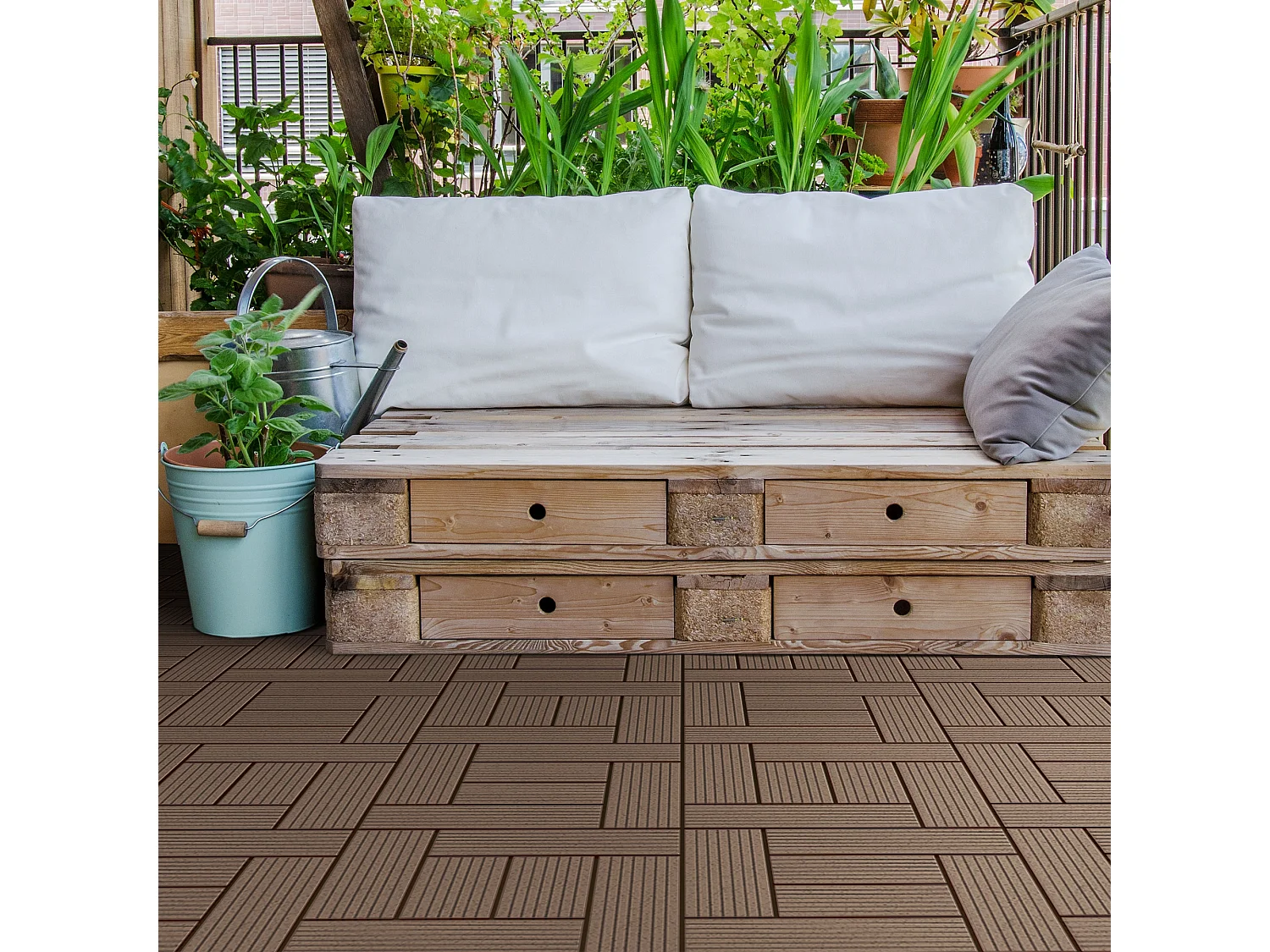 Baldosas de WPC 30x30cm 1 m² para jardín piscina patio mosaico ECD Germany