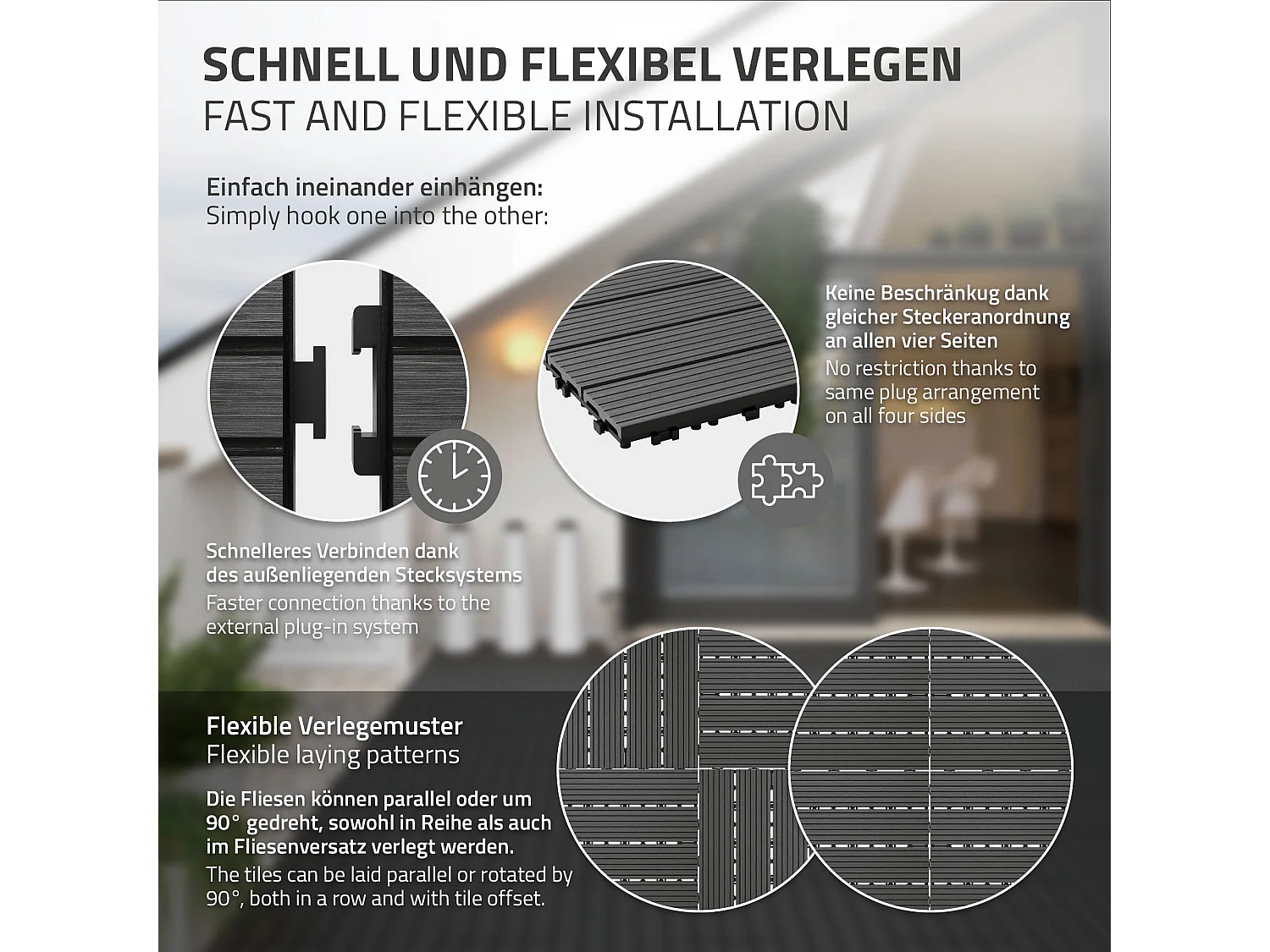 Piastrelle per terrazze 60x30cm 1m² per giardino ECD Germany
