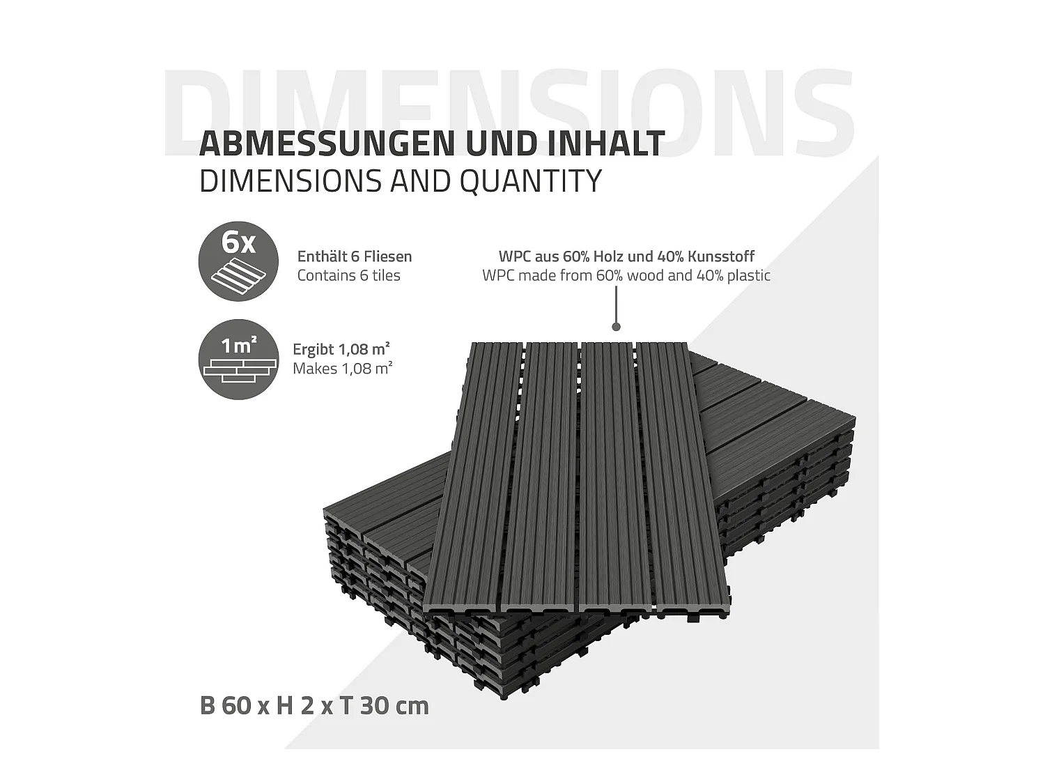 Baldosas de terraza 60x30 cm 1 m² jardín baldosas aspecto ECD Germany