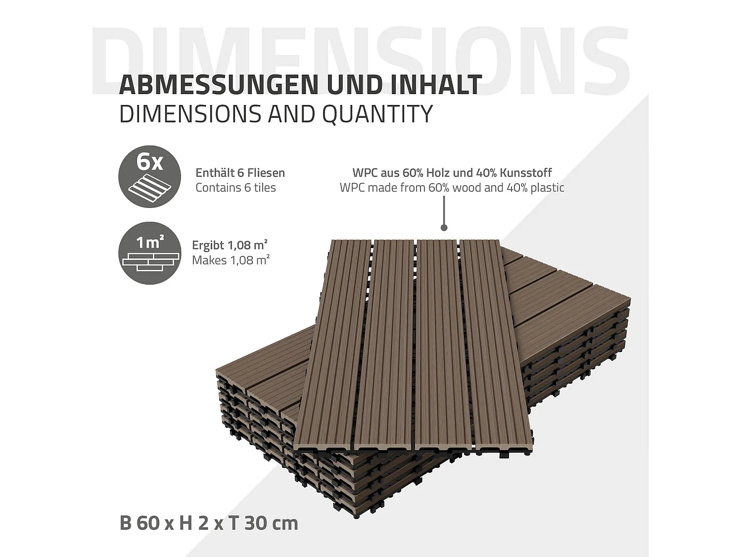 Baldosas para terrazas 60x30 cm 1 m² baldosas de jardín imitación ECD Germany