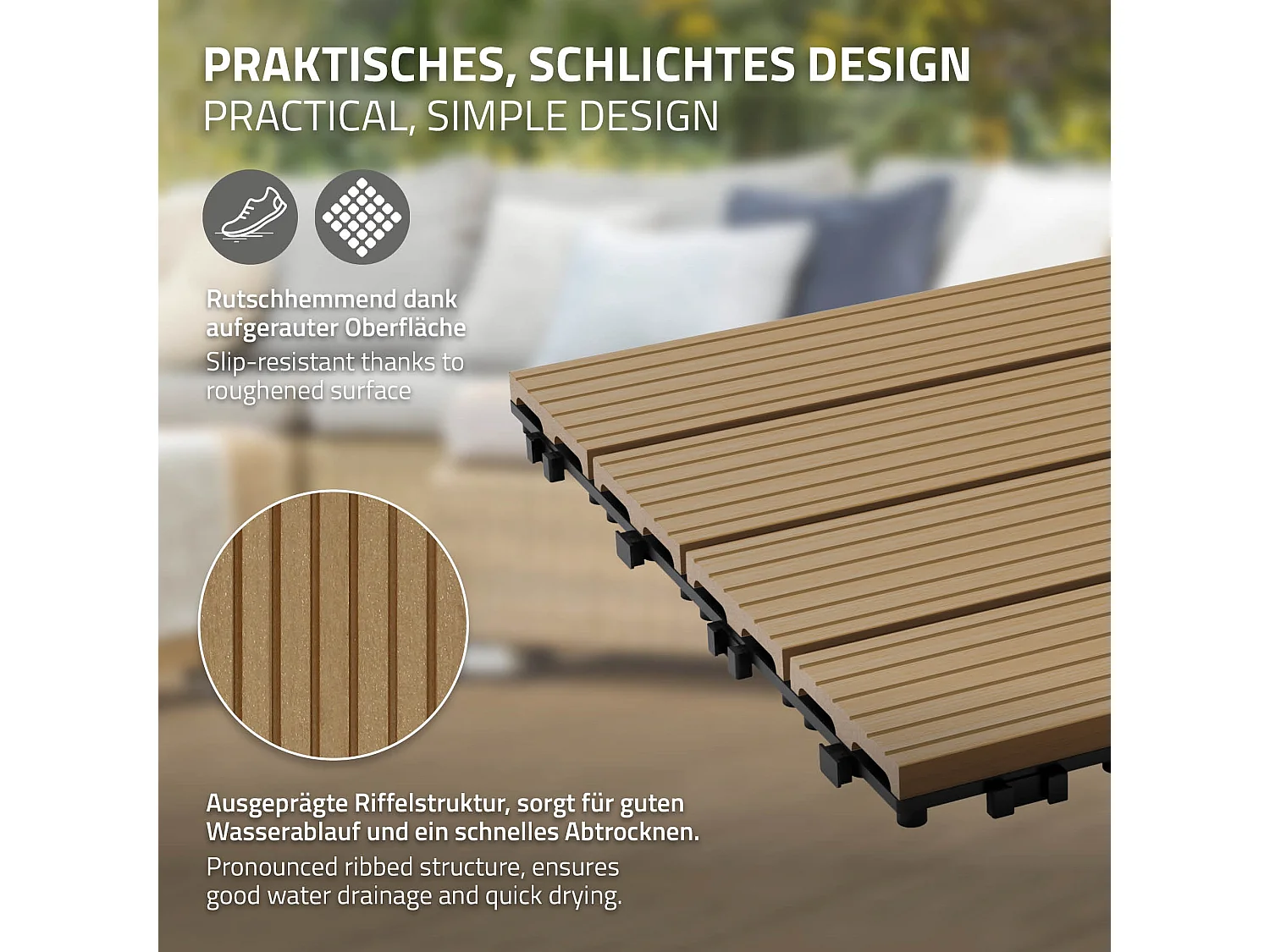 Baldosas de terraza 30x30 cm 1 m² baldosas de jardín WPC teca ECD Germany