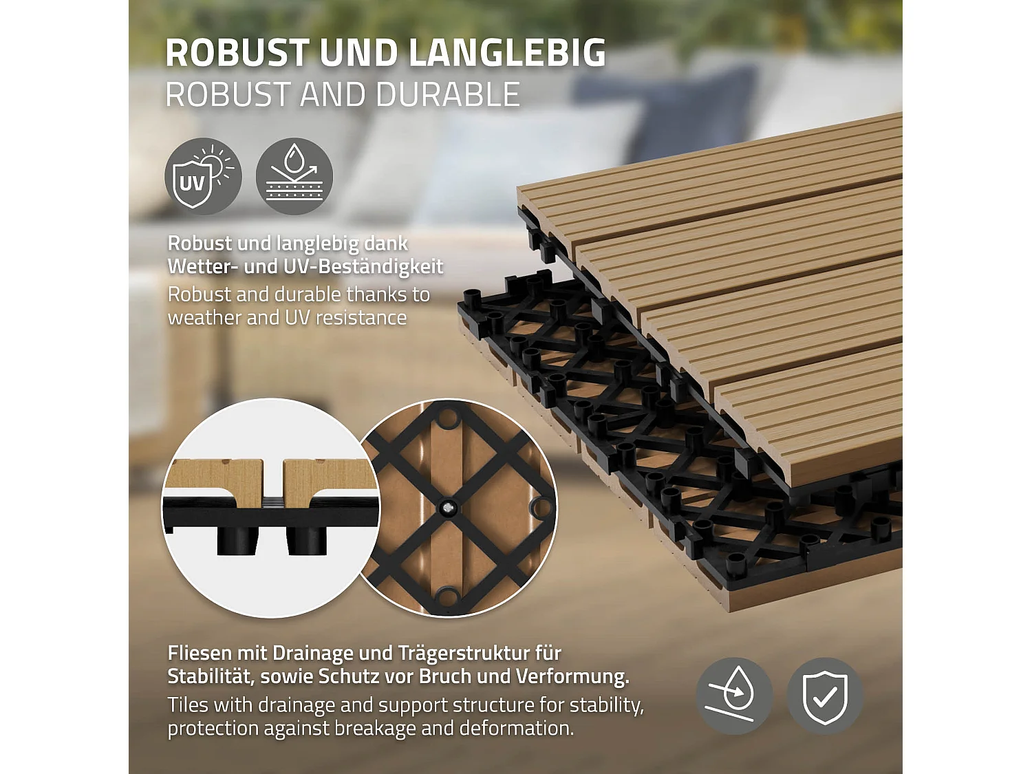 Piastrelle per terrazza 30x30 cm 1 m² piastrelle da giardino effetto ECD Germany