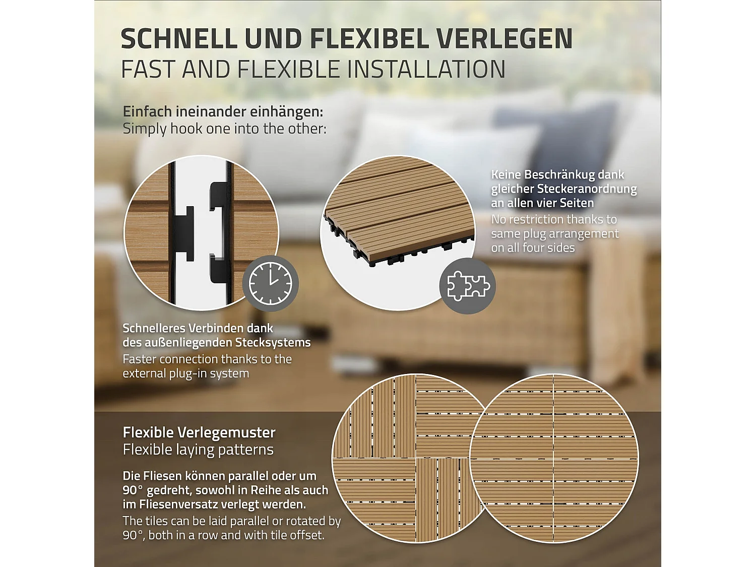 Piastrelle per terrazza 30x30 cm 1 m² piastrelle da giardino effetto ECD Germany