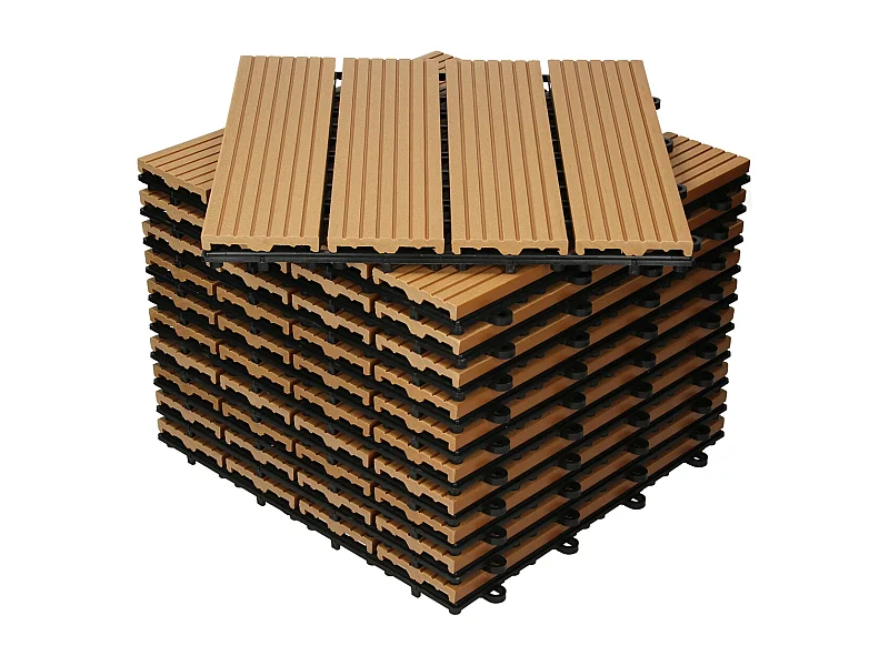 Carreaux terrasse dalles 30x30 cm 1 m² carrelage jardin aspect bois WPC teak ECD Germany