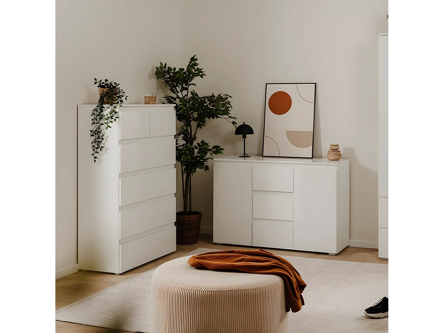 Buffet 2 Portes 3 Tiroirs Blanc L120 cm - PRETORIA