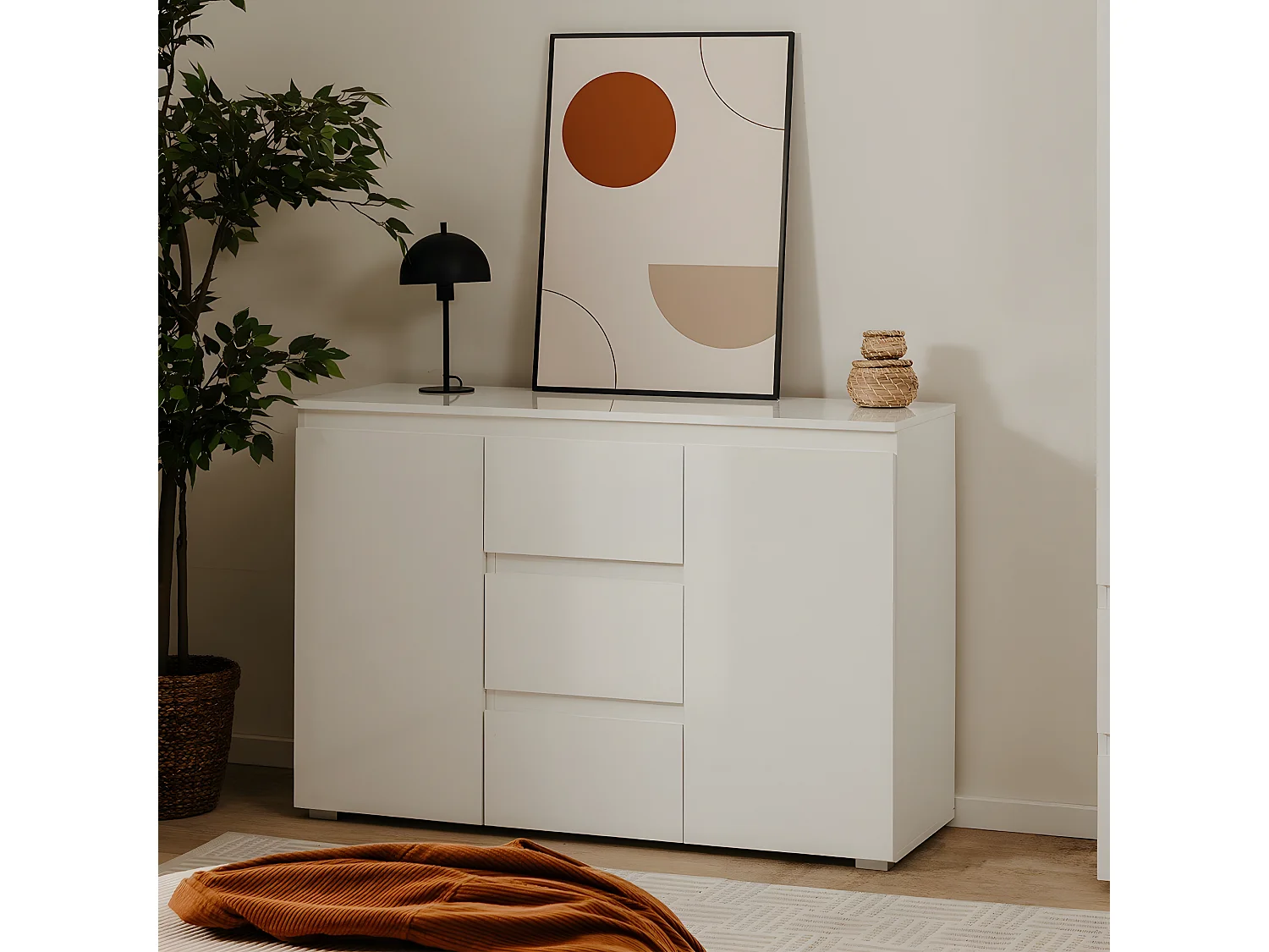 Buffet 2 Portes 3 Tiroirs Blanc L120 cm - PRETORIA