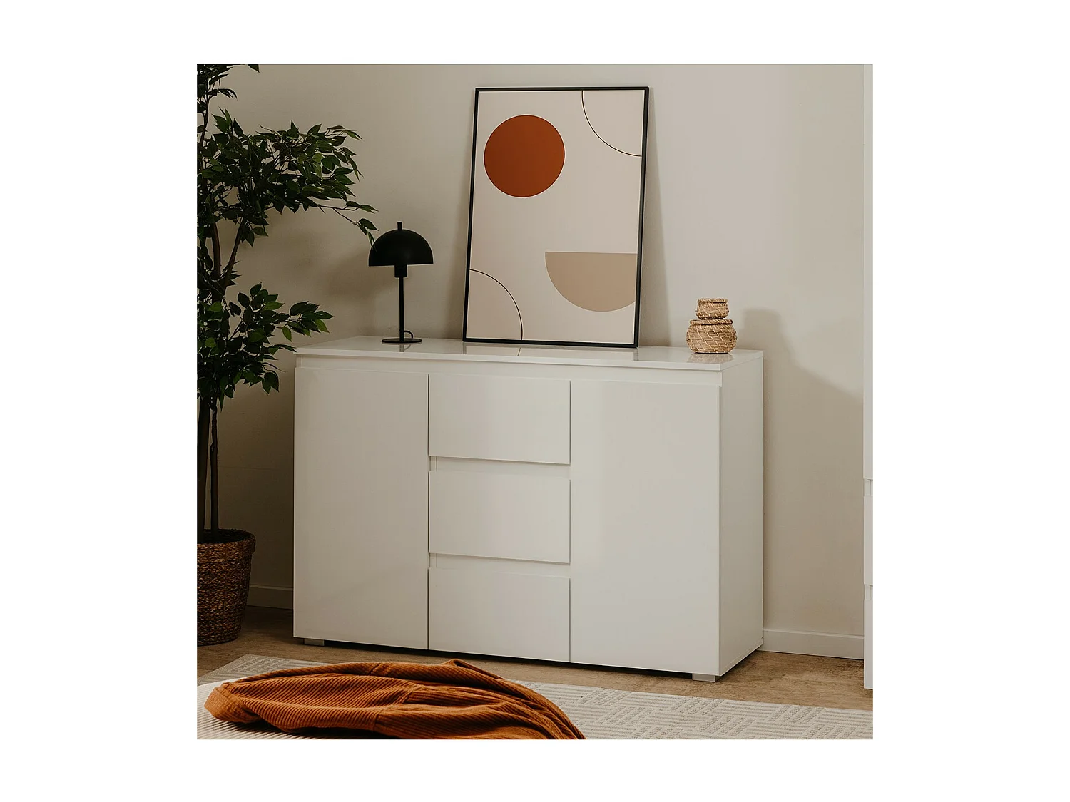 Credenza 2 Porte 3 Cassetti Bianca L120 cm - Pretoria