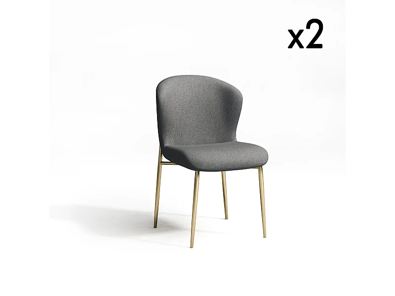 Lot de 2 chaises  tissu gris pieds or