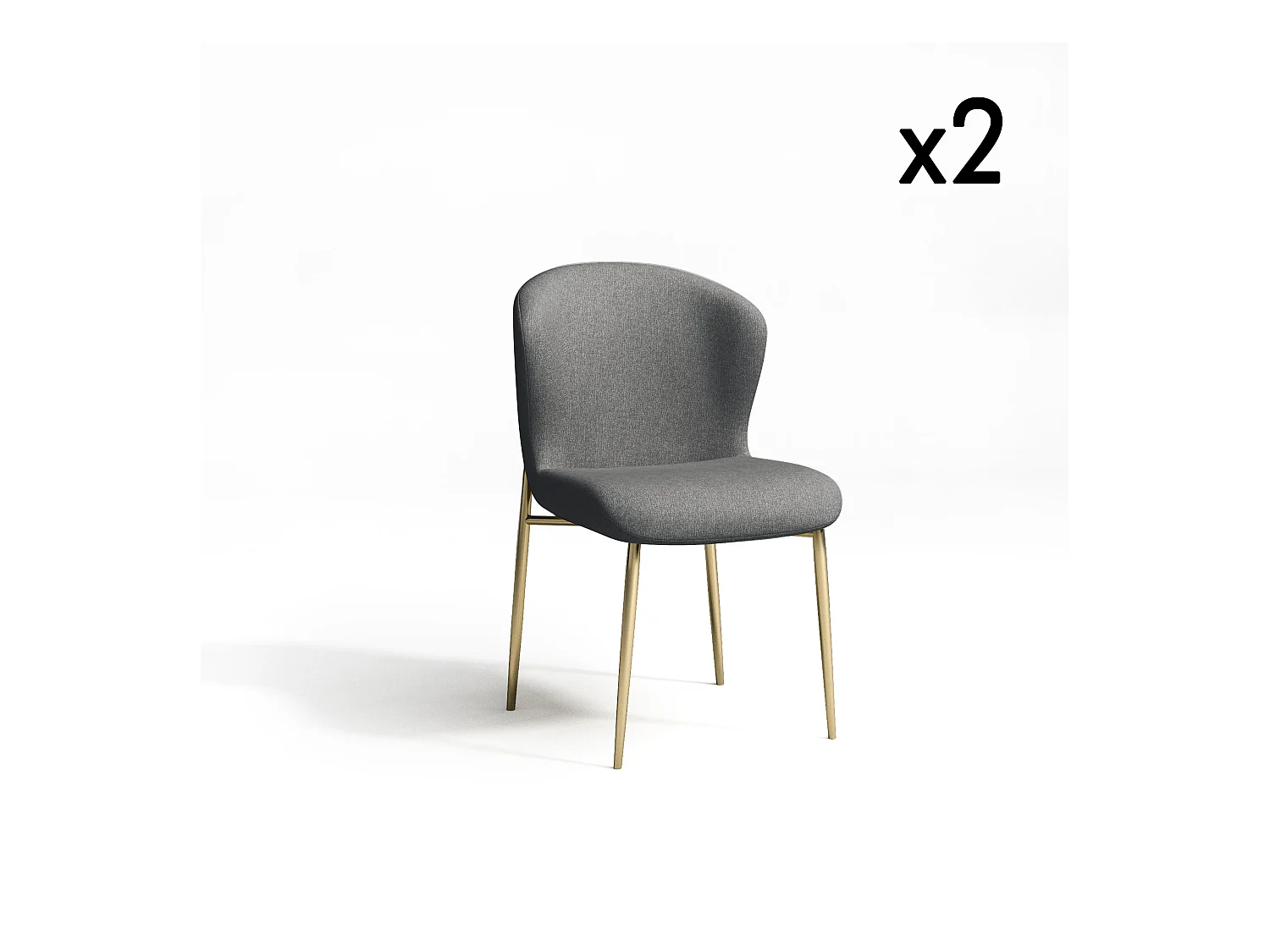 Lot de 2 chaises  tissu gris pieds or