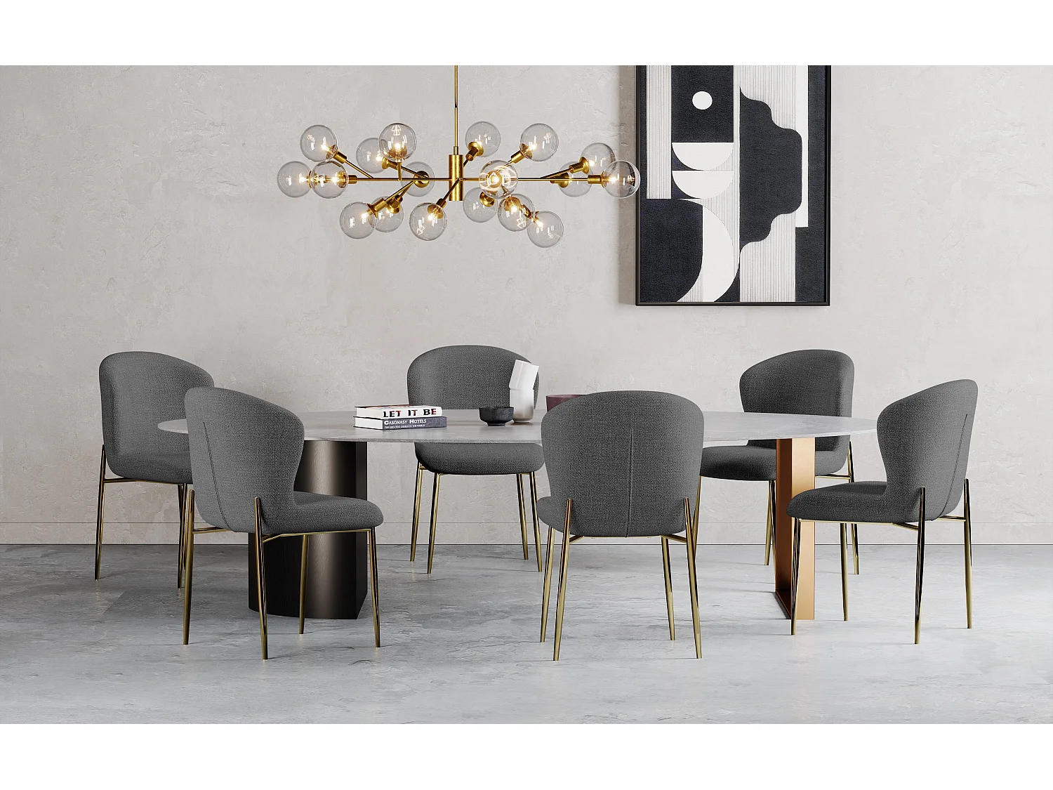 Lot de 2 chaises  tissu gris pieds or