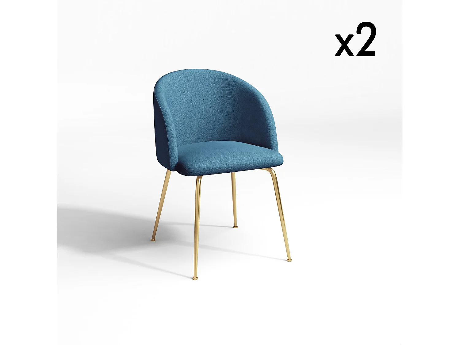Lot de 2 chaises  tissu bleu pétrole pieds or chrome brossé