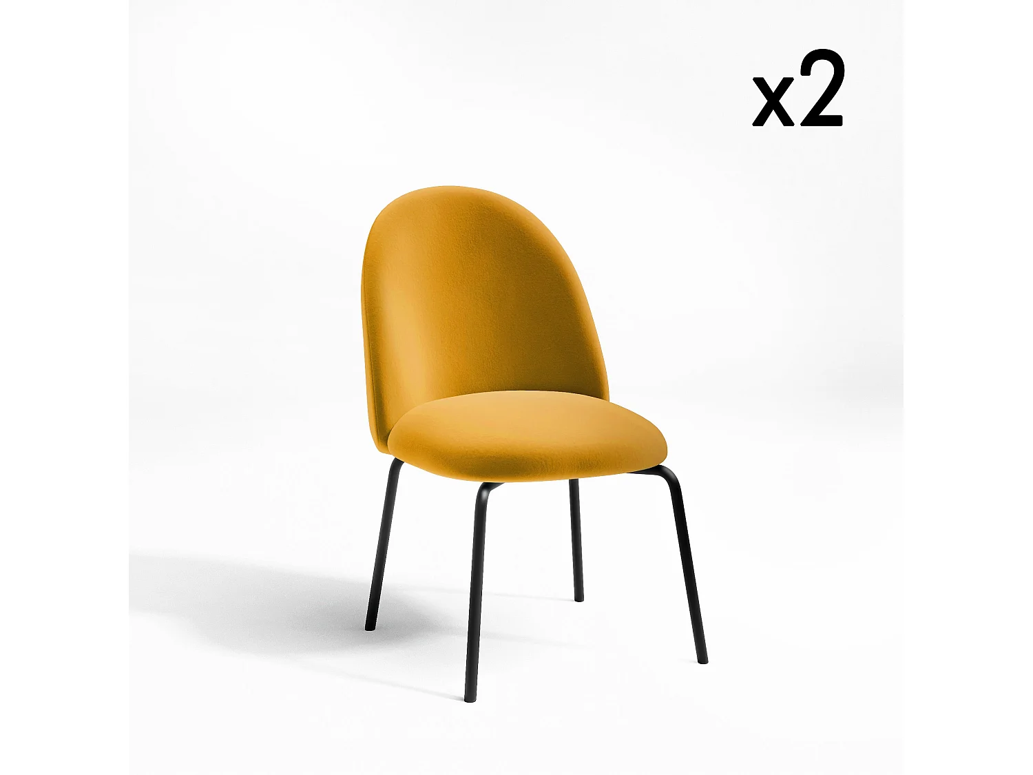 Lot de 2 chaises  velours moutarde pieds noir mat