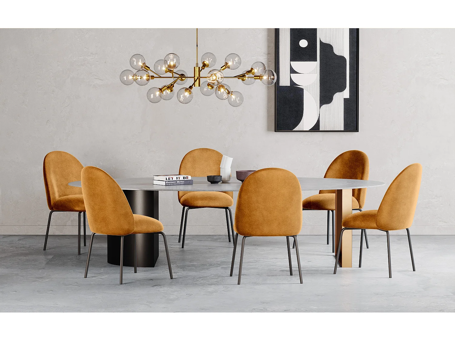 Lot de 2 chaises  velours moutarde pieds noir mat