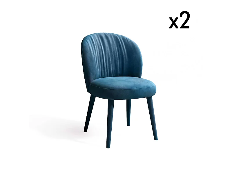 Lot de 2 chaises  velours bleu canard pieds velours