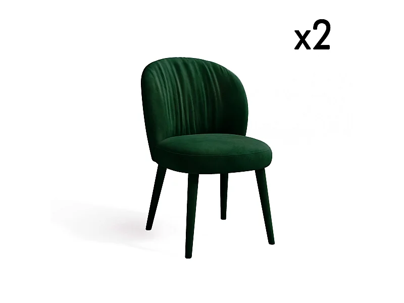 Lot de 2 chaises  velours vert forêt pieds velours