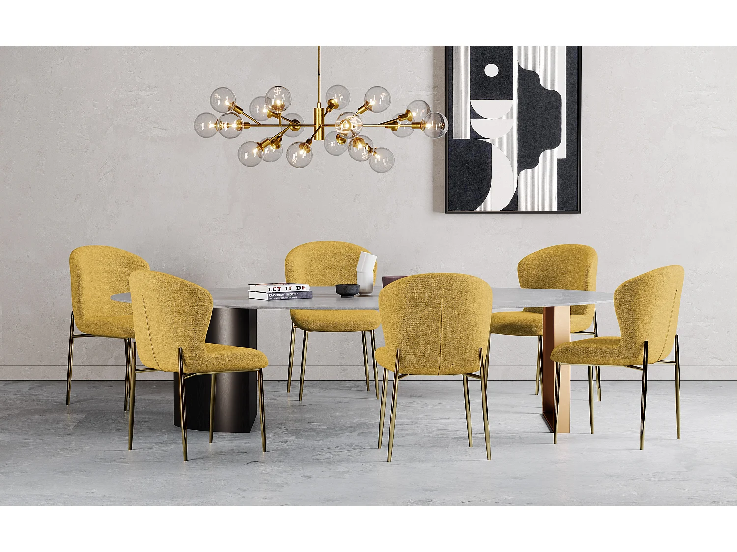 Lot de 2 chaises  tissu moutarde pieds or