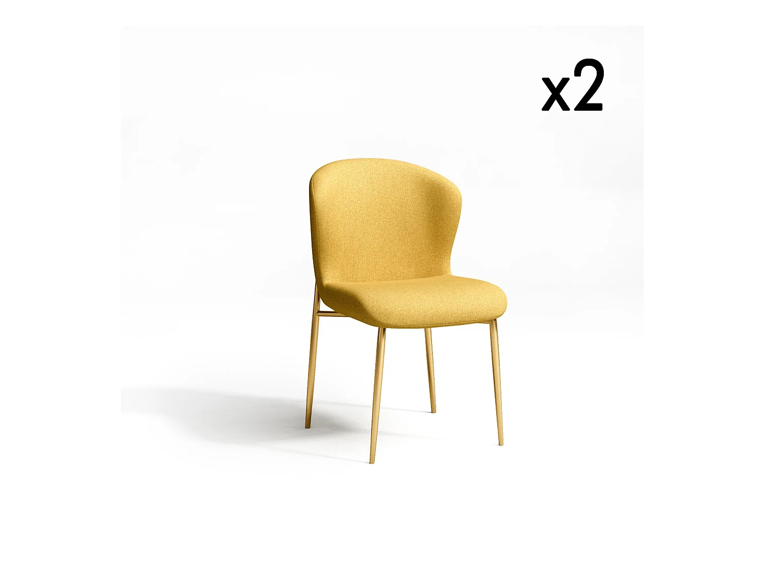 Lot de 2 chaises  tissu moutarde pieds or