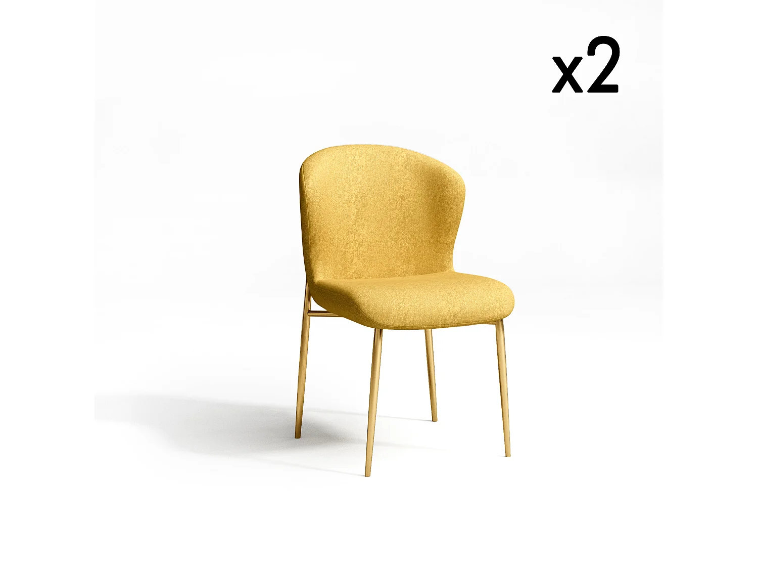 Lot de 2 chaises  tissu moutarde pieds or