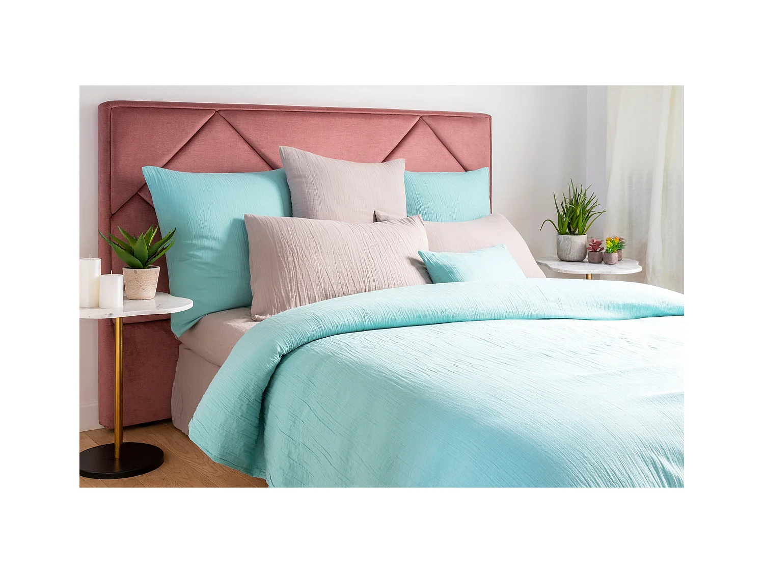 Ensemble housse de couette 260x240cm 2 taies d'oreiller 63x63cm