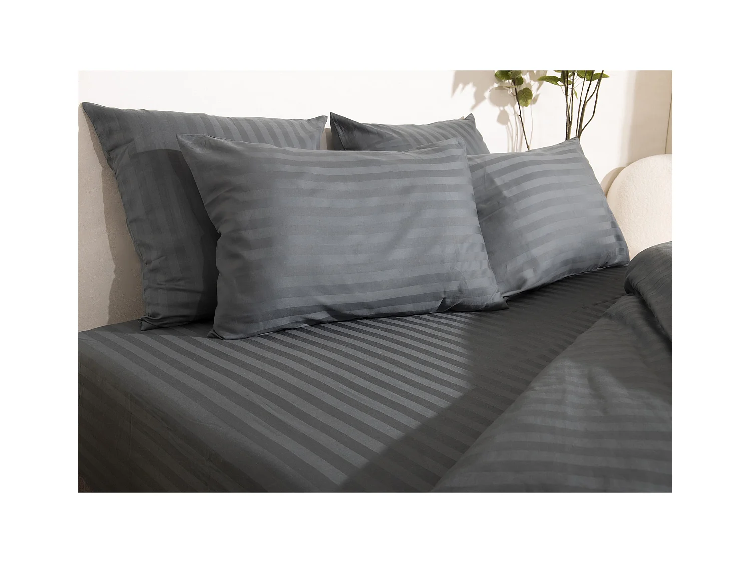 Drap housse gris rayures grises satin 160*200cm