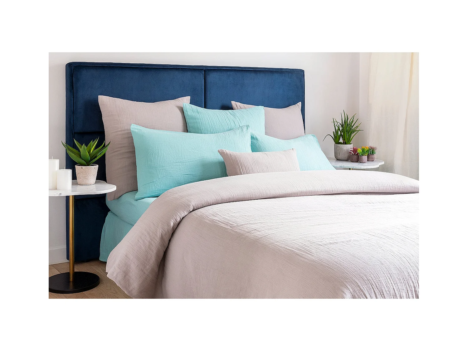 Drap housse bleu 180*200cm