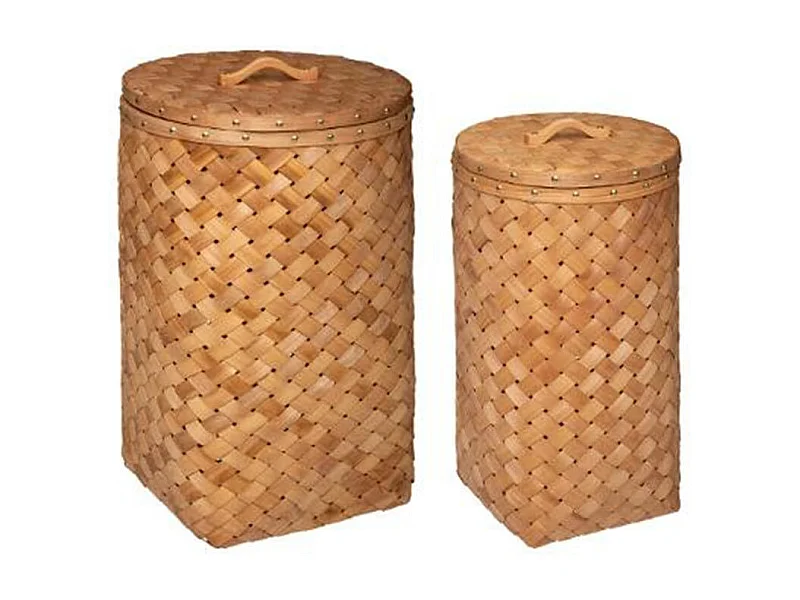 Lot de 2 Paniers à Linge "Bois" 62cm Caramel