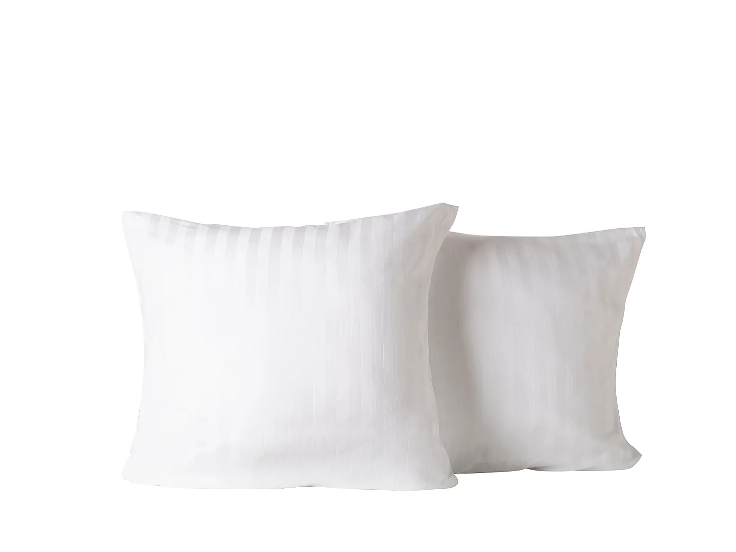 Ensemble deux taies d'oreiller blanc rayures blanches satin 63x63cm