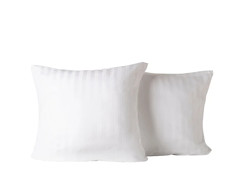 Ensemble deux taies d'oreiller blanc rayures blanches satin 63x63cm