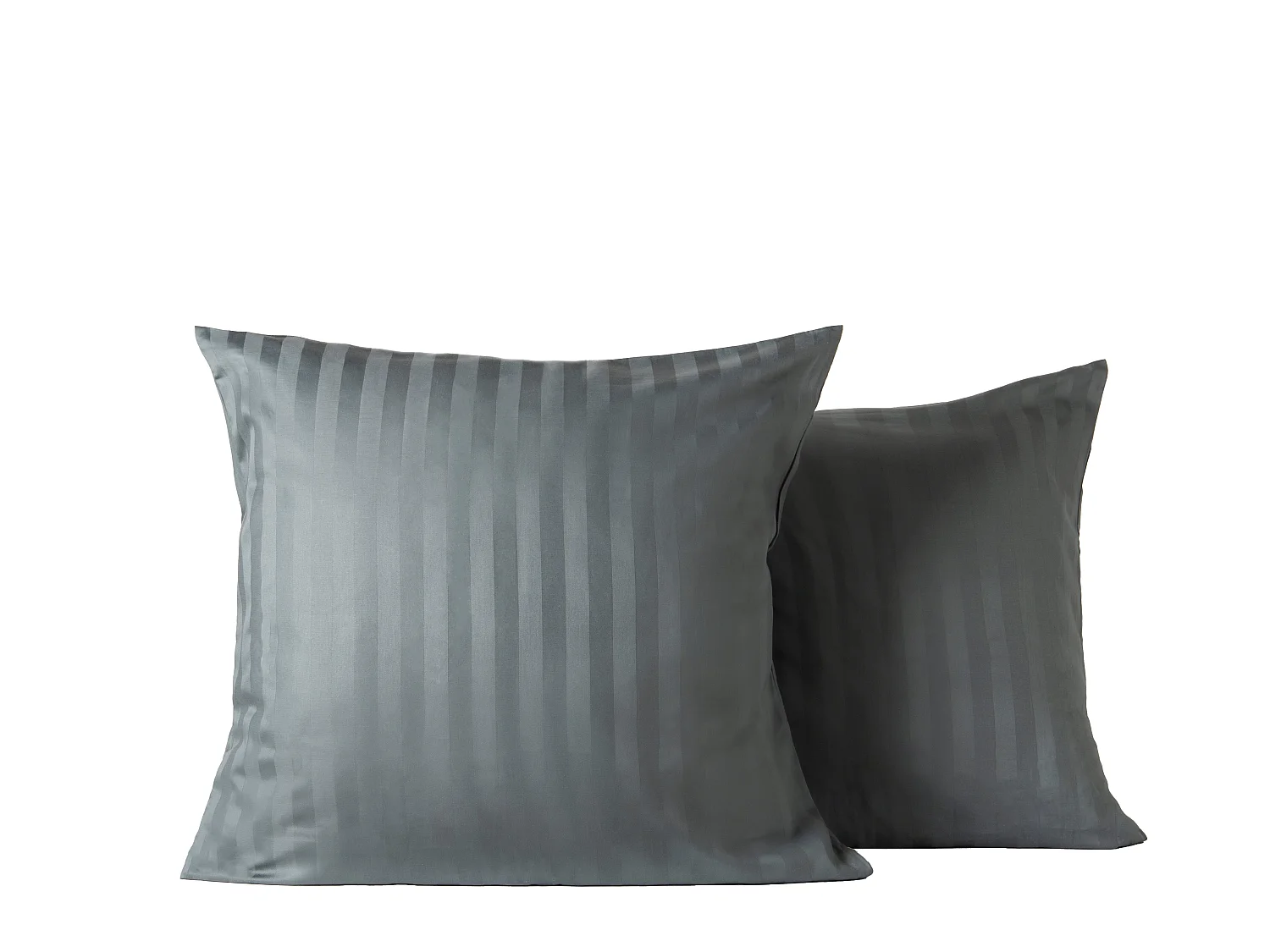 Ensemble deux taies d'oreiller gris rayures grises satin 63x63cm