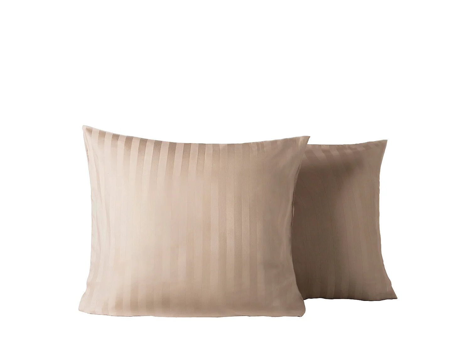 Ensemble deux taies d'oreiller gris rayures beige satin 63x63cm