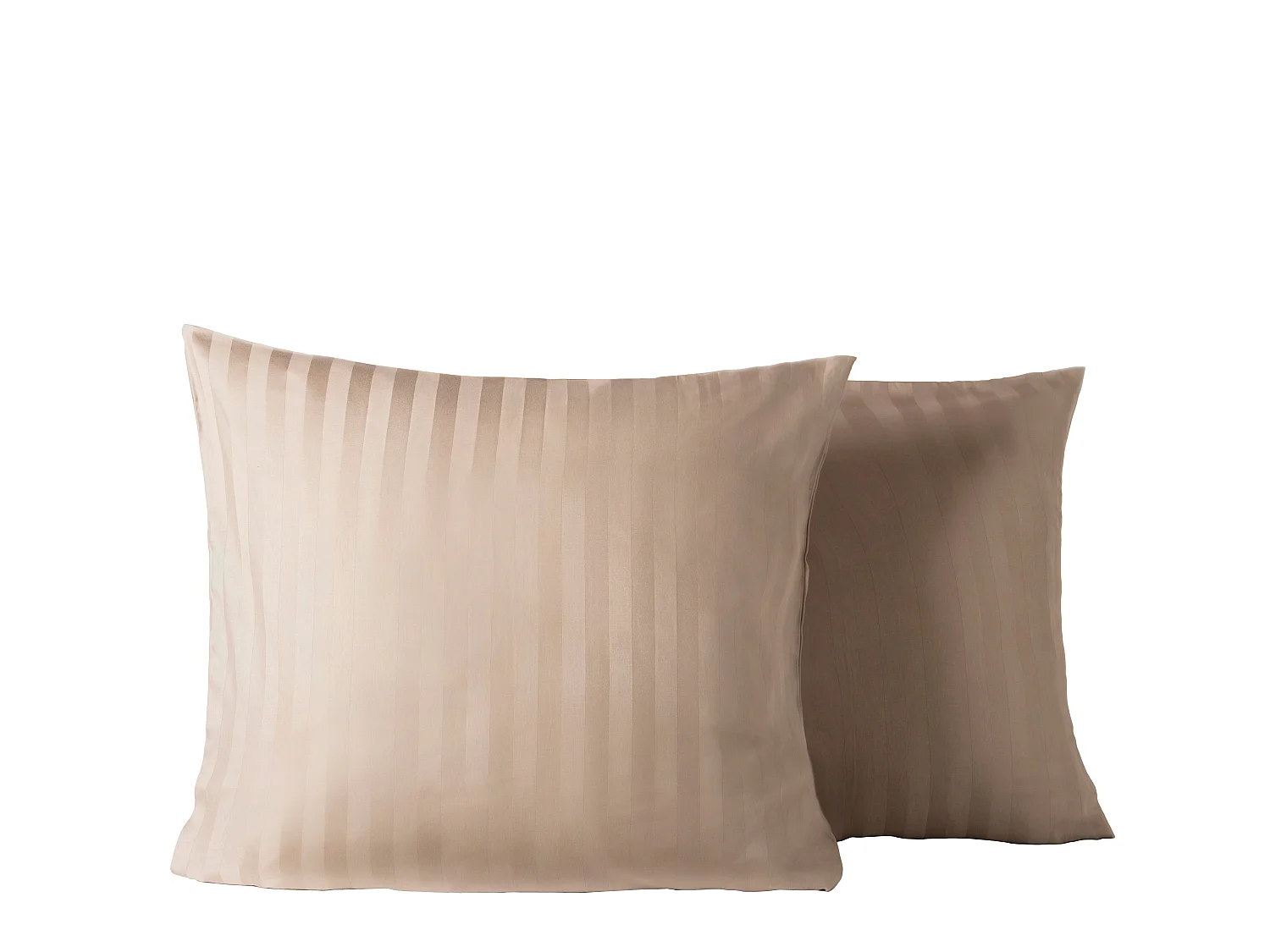 Ensemble deux taies d'oreiller gris rayures beige satin 63x63cm