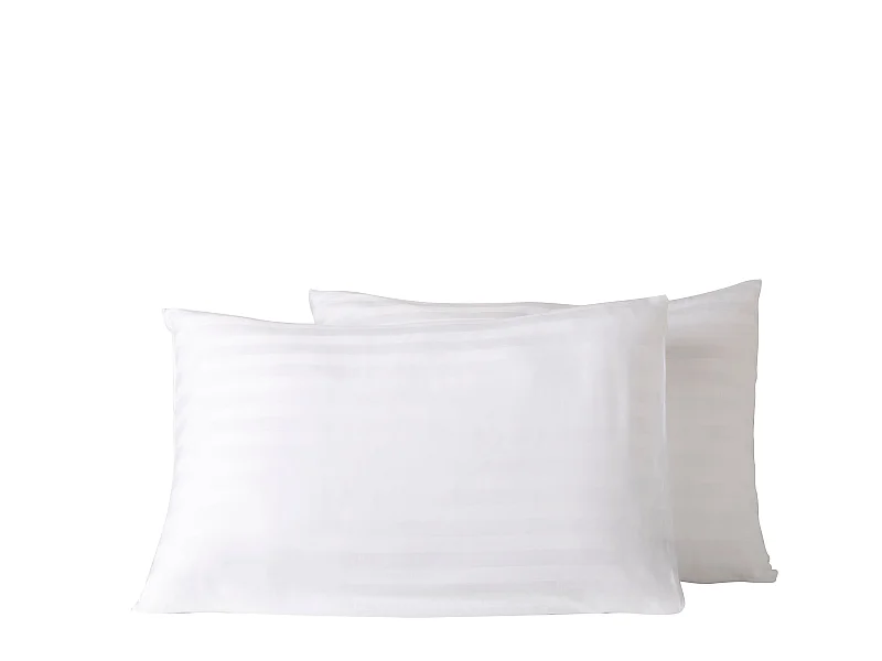 Ensemble deux taies d'oreiller blanc rayures blanches satin 50x70cm