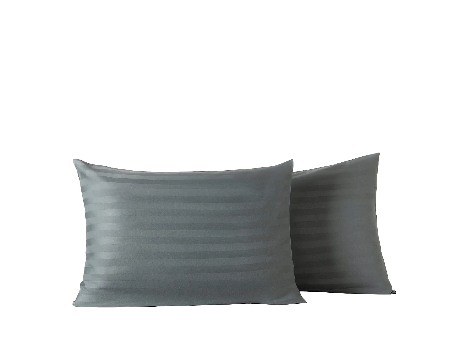 Ensemble deux taies d'oreiller gris rayures grises satin 50x70cm